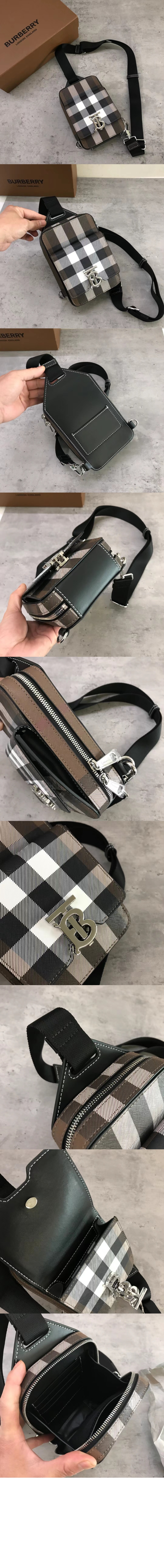 버버리 체크 레더 크로스백 80509581