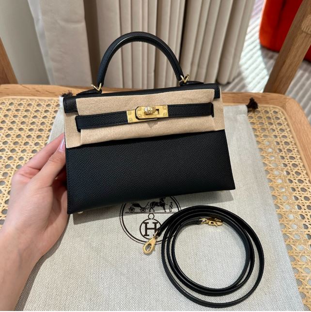 에르메스 미니 켈리2 블랙 앱송 금장 19cm