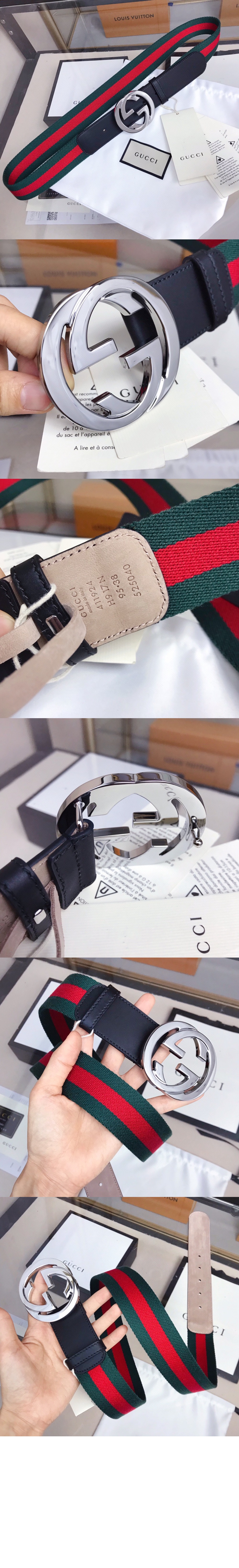 구찌 인터로킹 G 버클 웹 벨트 411924