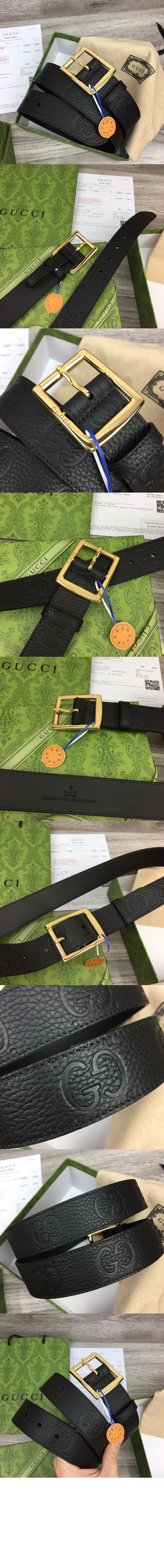 구찌 GG 러버 효과 레더 벨트 761567