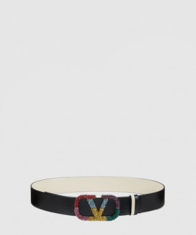 발렌티노 양면 크리스탈 장식 가죽 벨트