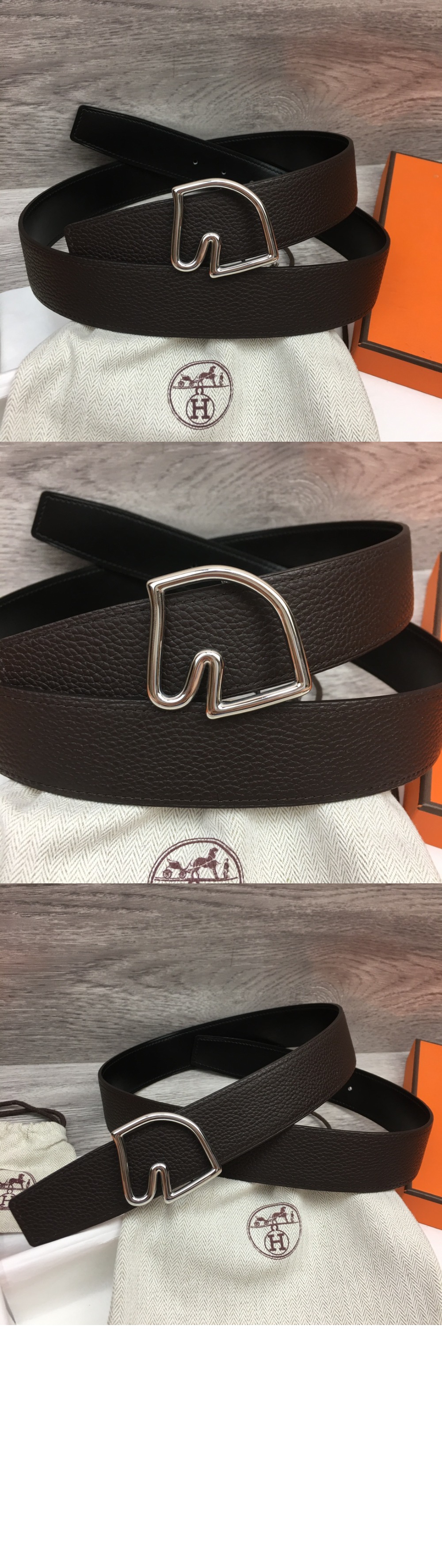 에르메스 테이트 드 쉐발 양면 가죽 벨트