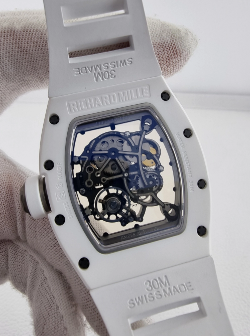 리차드밀 부바왓슨 RM-055 블랙&화이트세라믹 스켈레톤다이얼 화이트러버스트랩 RICHARD MILLE RM-055