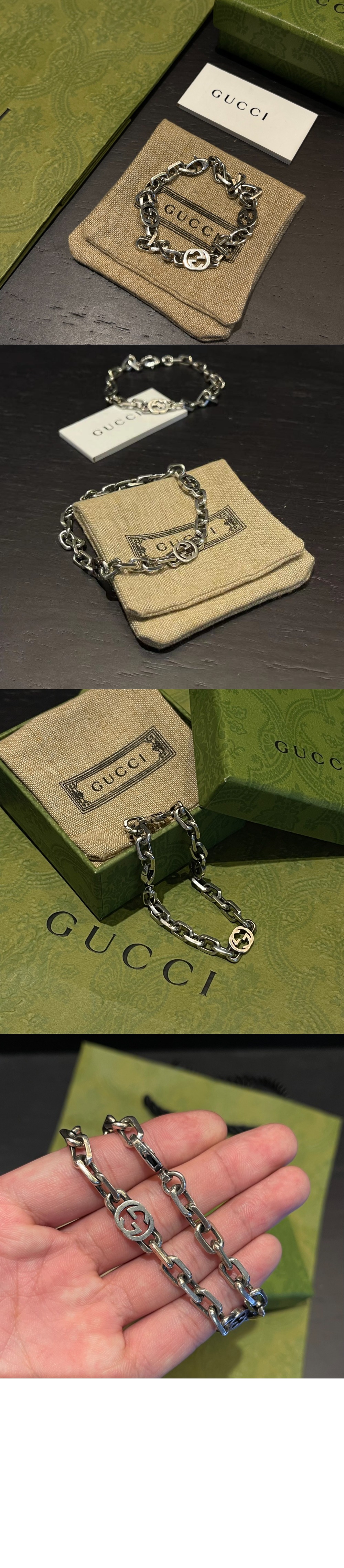 구찌 인터로킹 G 디테일의 실버 팔찌 620798