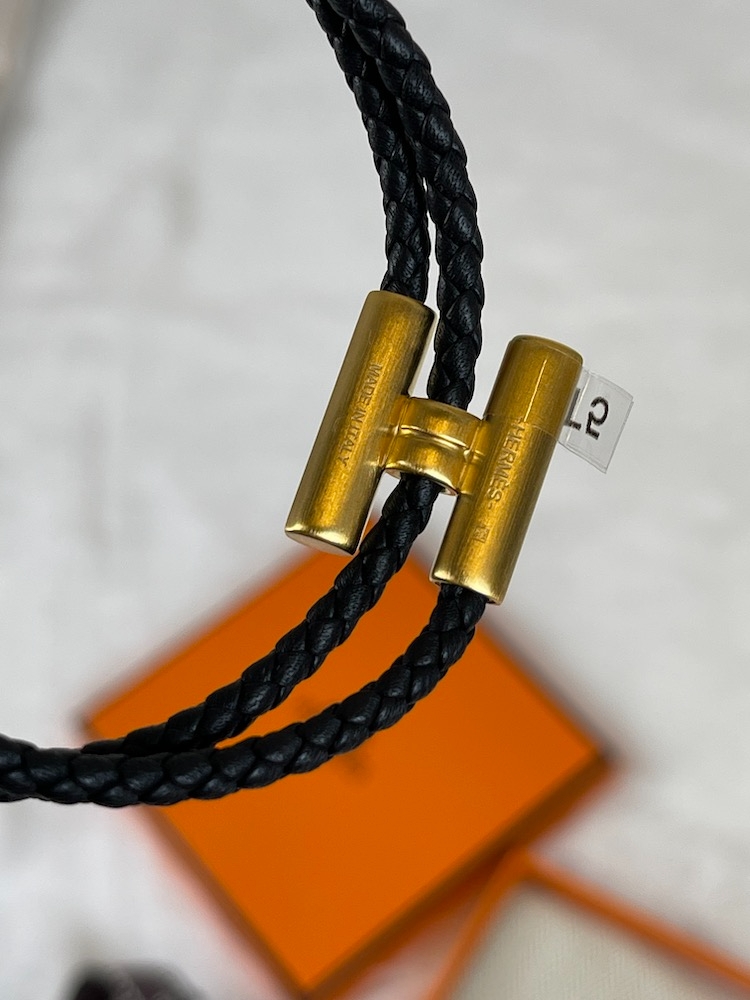 에르메스 Tournis Tresse 팔찌 블랙 금장