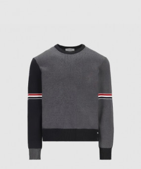 톰브라운 밀라노 스티치 바이컬러 크루넥 풀오버