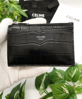셀린느 지퍼 카드 홀더 크로커다일 엠보스 카프스킨 블랙