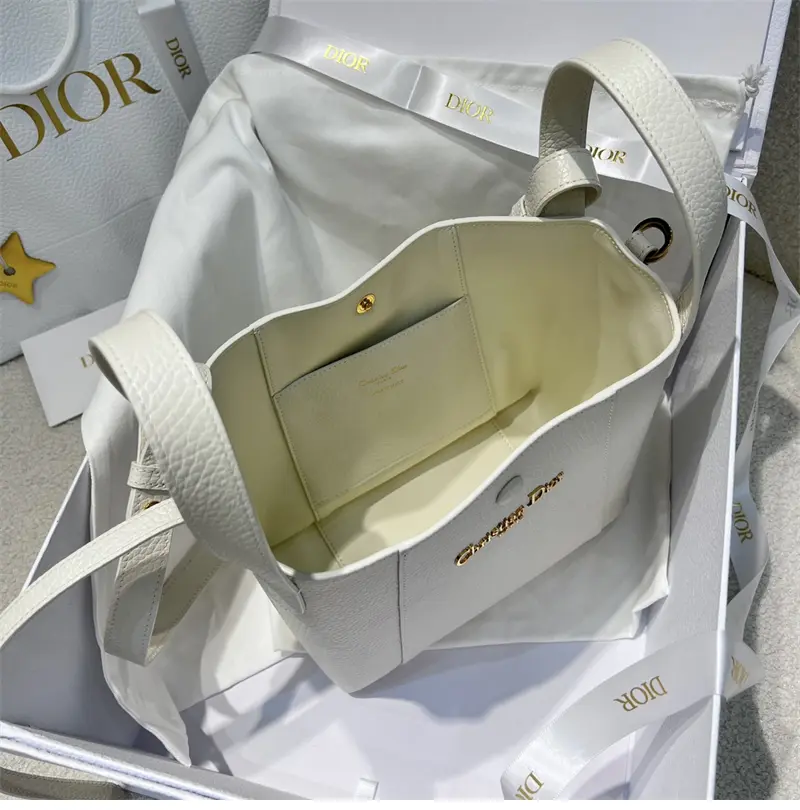 디올 시그니처 미듐 버킷백 라떼 그레인 송아지 가죽 2025 신상