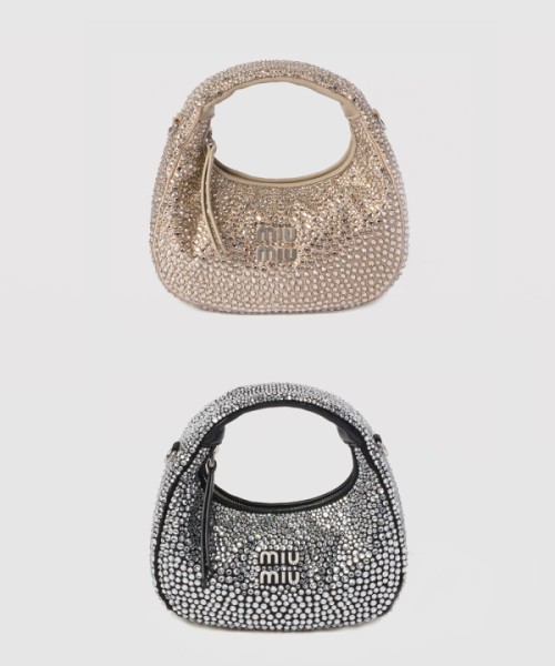 미우미우 완더 세틴 크리스털 미니 호보 백 5BP078