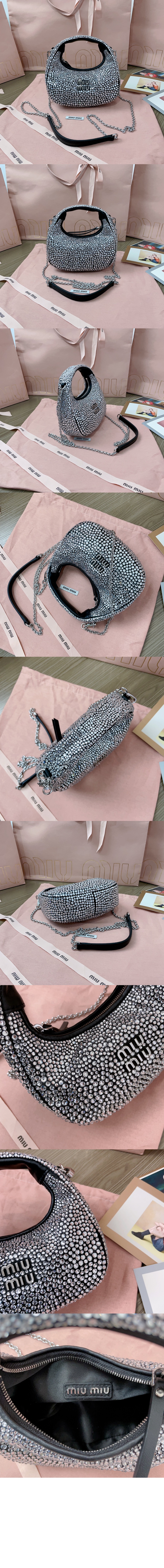 미우미우 완더 세틴 크리스털 미니 호보 백 5BP078