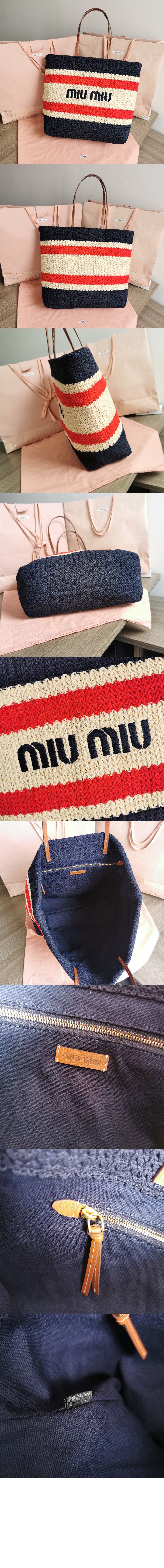 미우미우 라피아 앤 코튼 토트백 5BG228