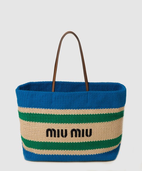 미우미우 라피아 앤 코튼 토트백 5BG228