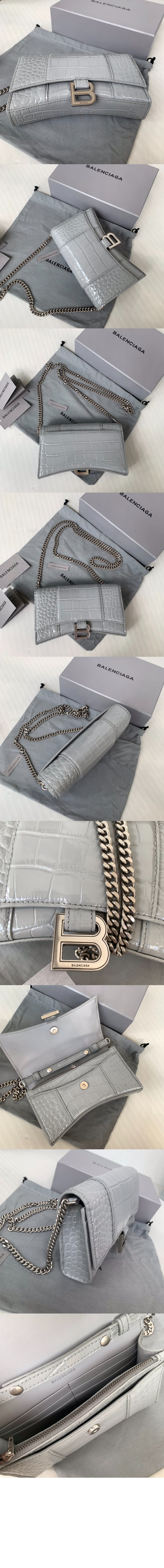 발렌시아가 아워글래스 크로커다일 엠보싱 월렛 온 체인 656050