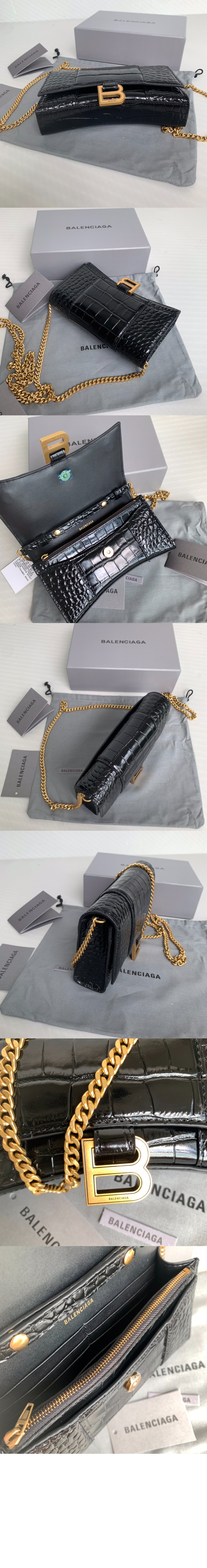 발렌시아가 아워글래스 크로커다일 엠보싱 월렛 온 체인 656050