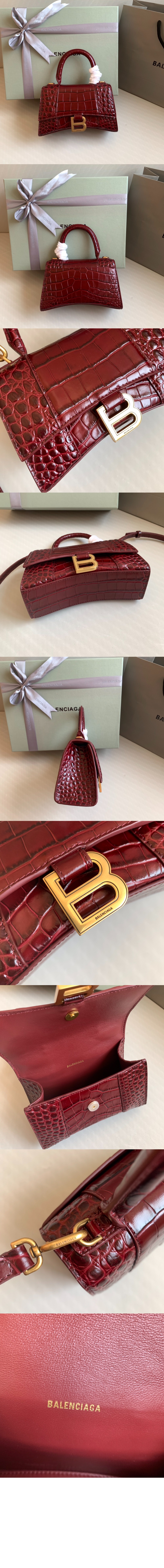 발렌시아가 아워글래스 XS 크로커다일 엠보싱 핸드백 592833