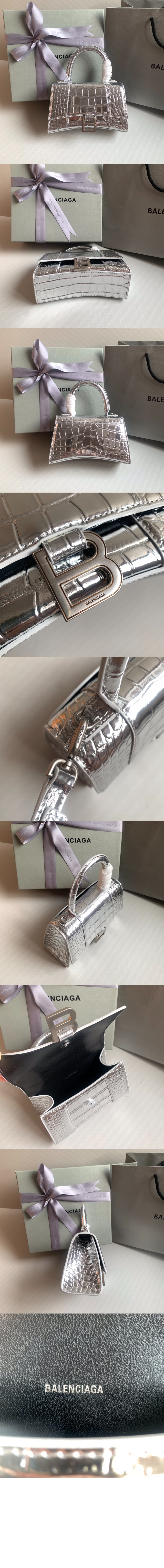 발렌시아가 아워글래스 XS 핸드백 실버 592833