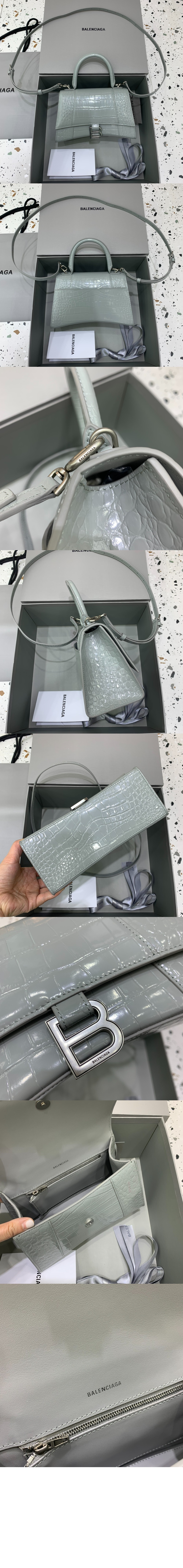 발렌시아가 아워글래스 XS 크로커다일 엠보싱 핸드백 화이트 593546