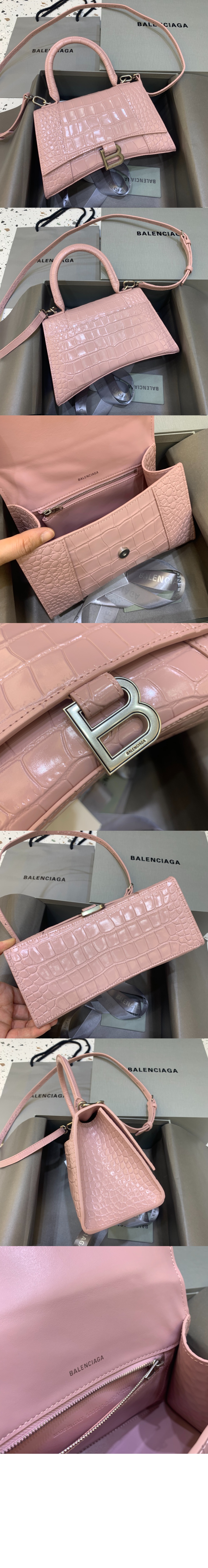 발렌시아가 아워글래스 XS 크로커다일 엠보싱 핸드백 화이트 593546