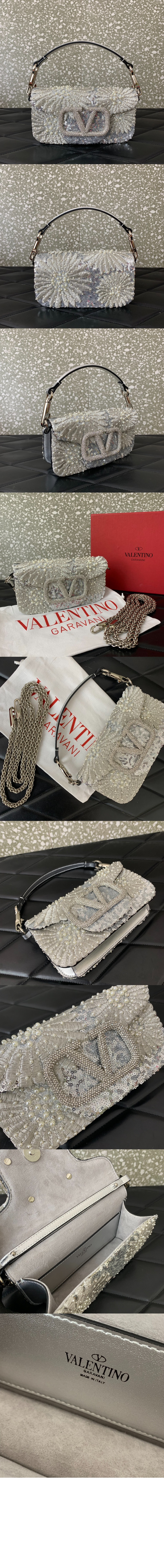 발렌티노 LOCÒ 스몰 플로럴 프린트 자수 핸드백