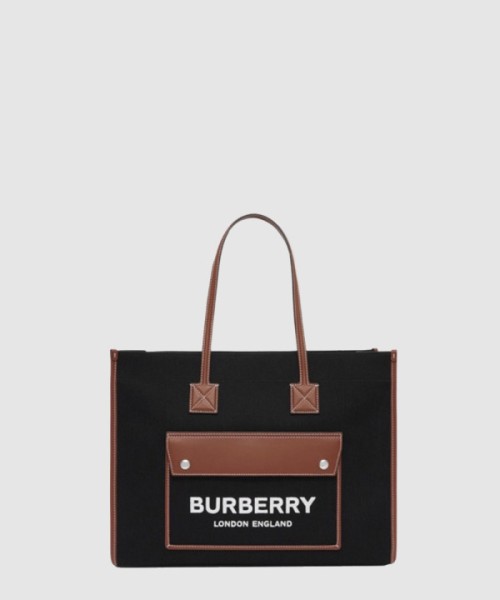 버버리 캔버스 레더프레야 토트백 80557471