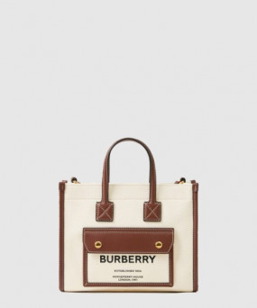 버버리 미니 투톤 캔버스 토트백 80441431