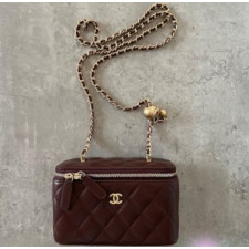 샤넬 램스킨 버건디 금장 메이크업 백