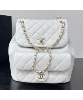 샤넬 듀마 백팩 원포켓 미듐 캐비어 금장 화이트