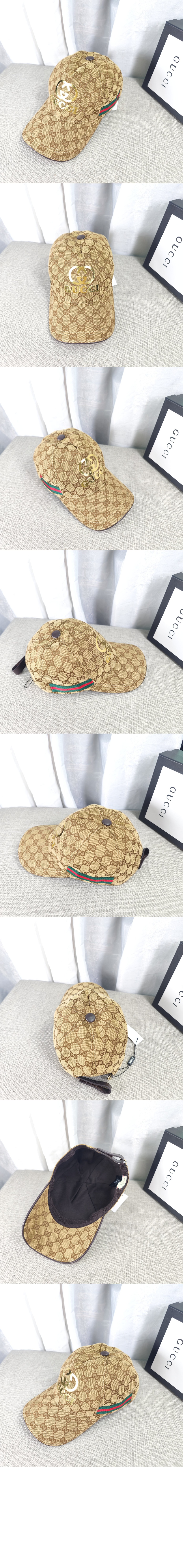 구찌 골드 로고 웨빙 베이스볼 캡 200035