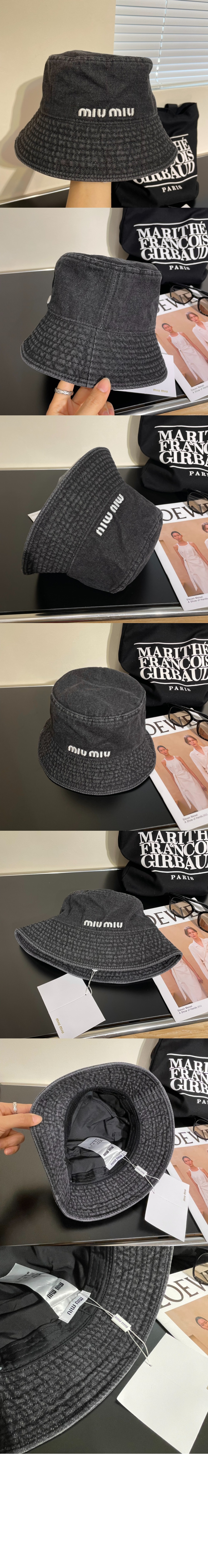 미우미우 데님 로고 버킷햇 5HC196