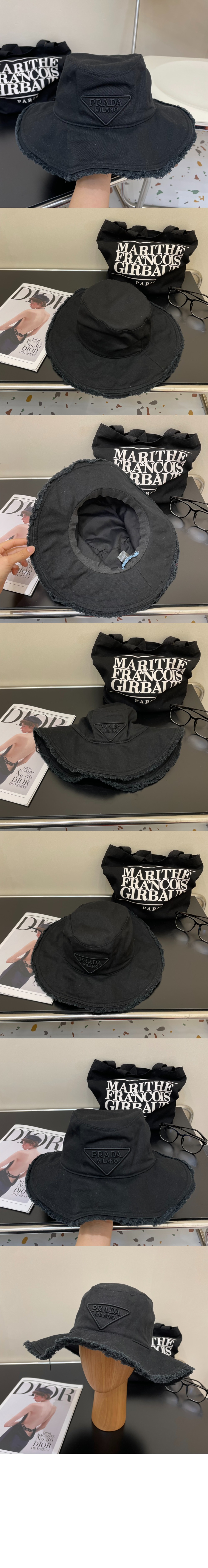 프라다 왕 챙 자수 선캡 UBD435