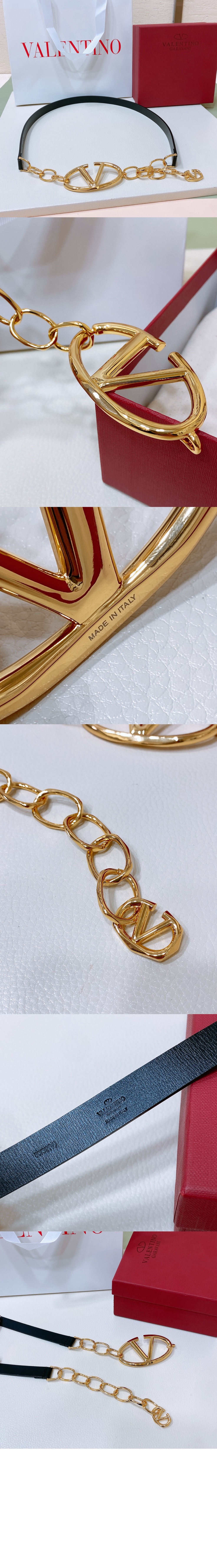 발렌티노 브이로그문 광택 소가죽 체인벨트