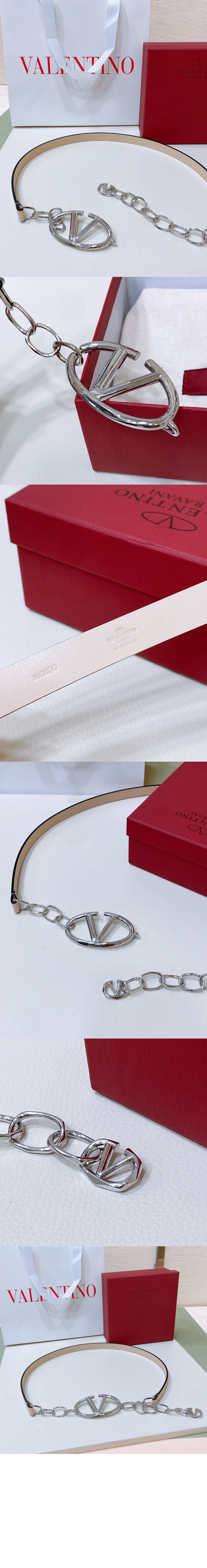 발렌티노 브이로그문 광택 소가죽 체인벨트