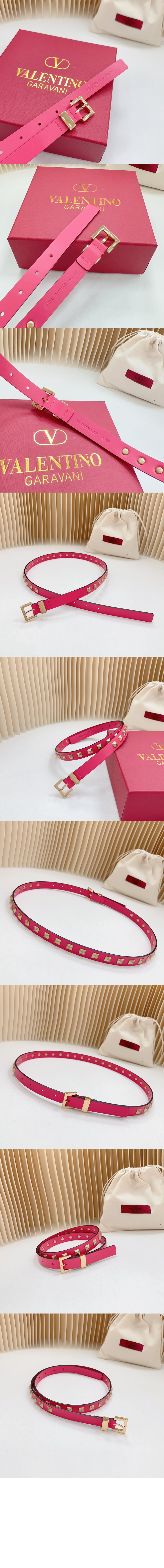 발렌티노 락스터드 유광 가죽 벨트