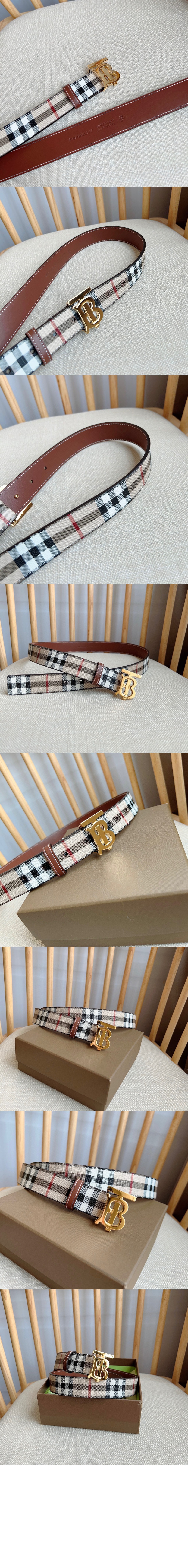 버버리 체크 레더 TB 벨트 80704101