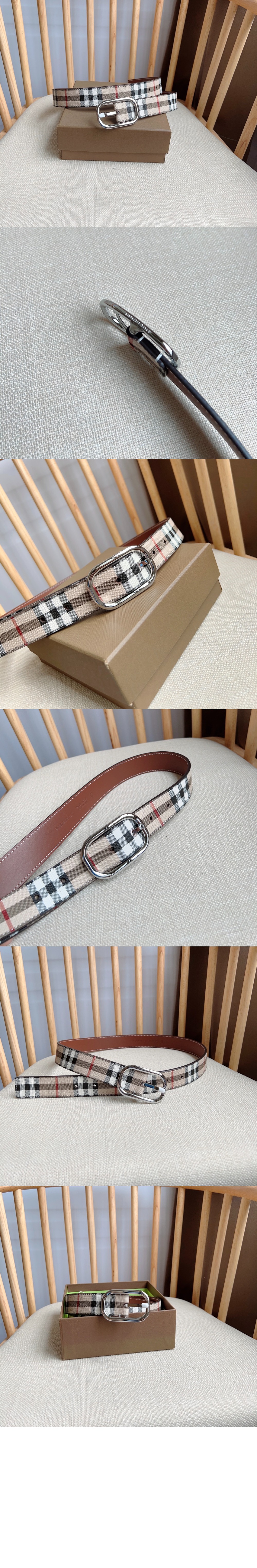 버버리 체크 레더 벨트 80660591
