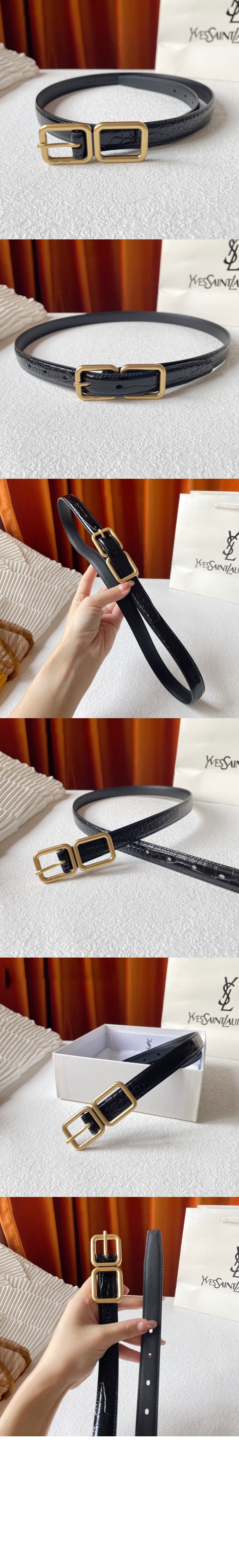 생로랑 크로커다일 엠보 가죽 더블 버클 협벨트 732557