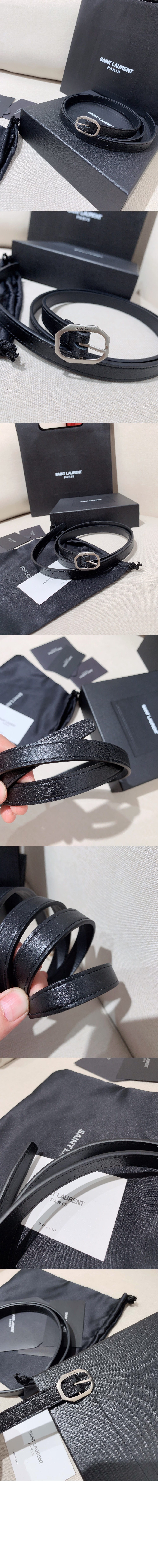 생로랑 가죽 소재의 프레임 버클 슬림 벨트 732560