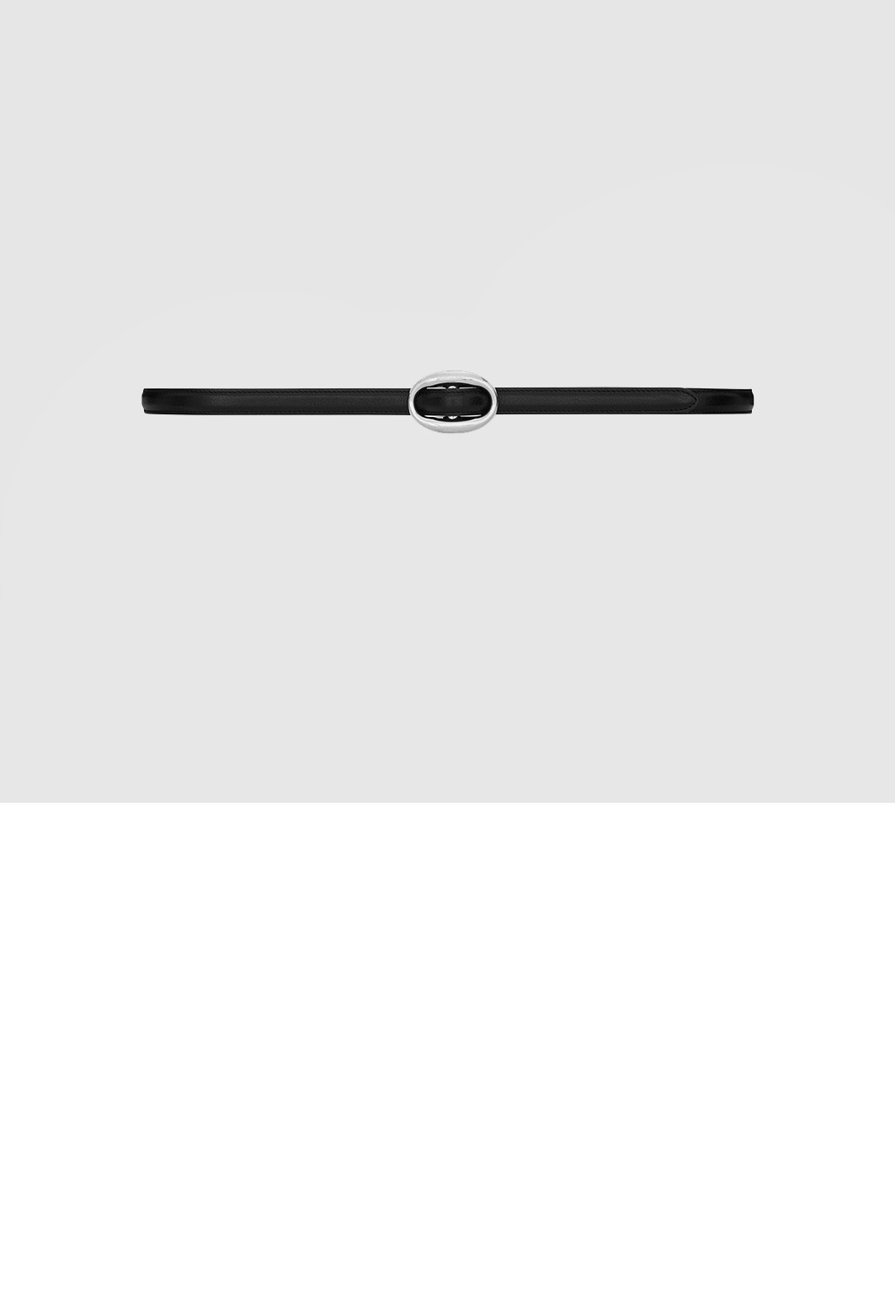 생로랑 부드러운 가죽 소재의 타원형 버클 슬림 벨트 756409