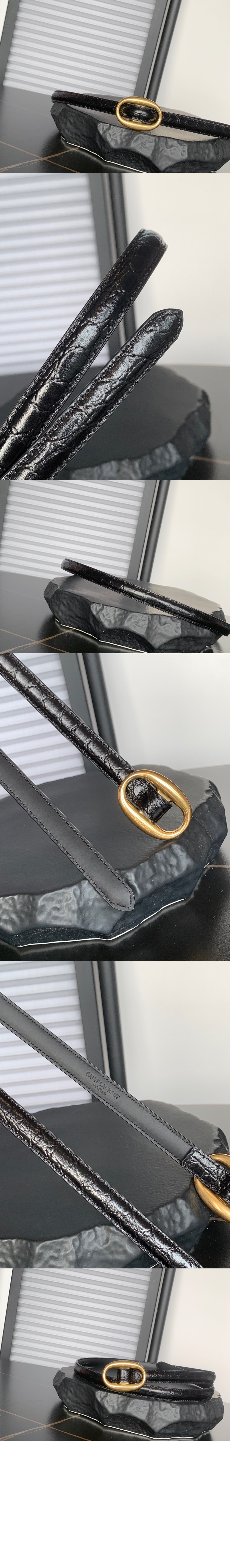 생로랑 크로커다일 오벌 버클 슬림 벨트 756959