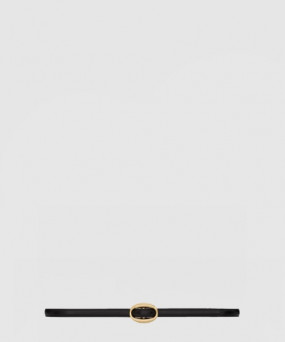 생로랑 부드러운 가죽 소재의 타원형 버클 슬림 벨트 756409