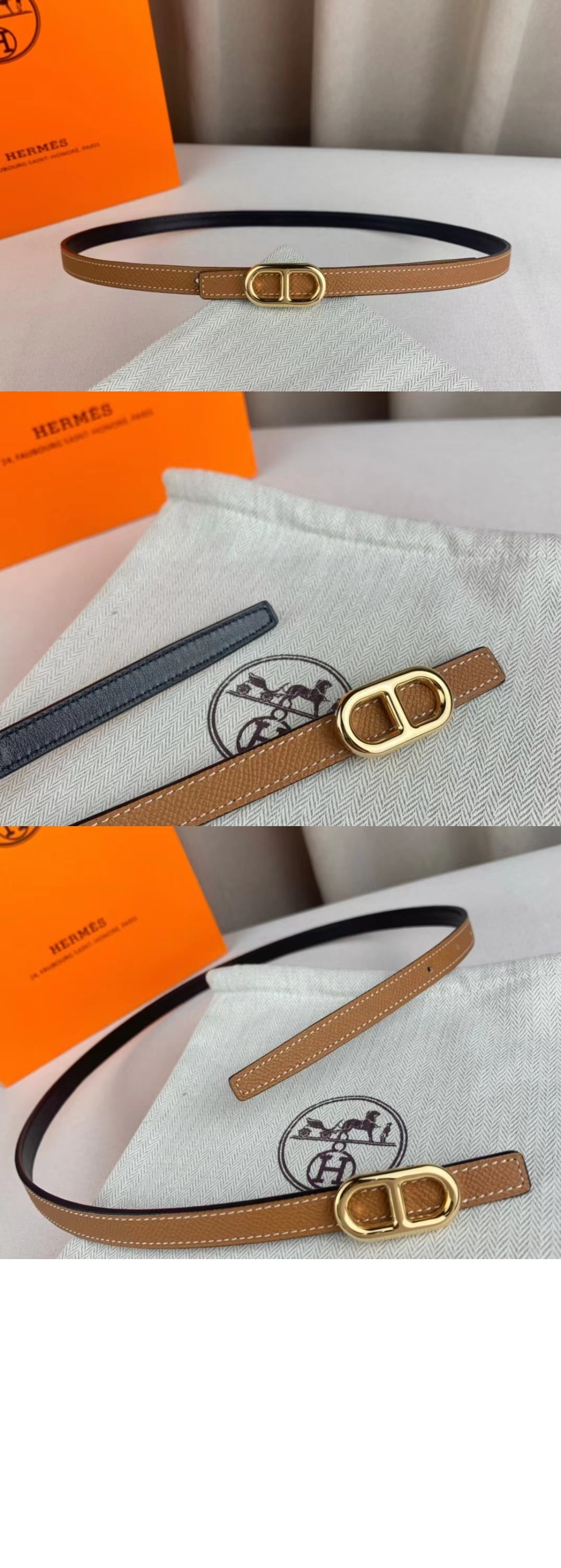에르메스 Maillon H 버클 양면 가죽 벨트