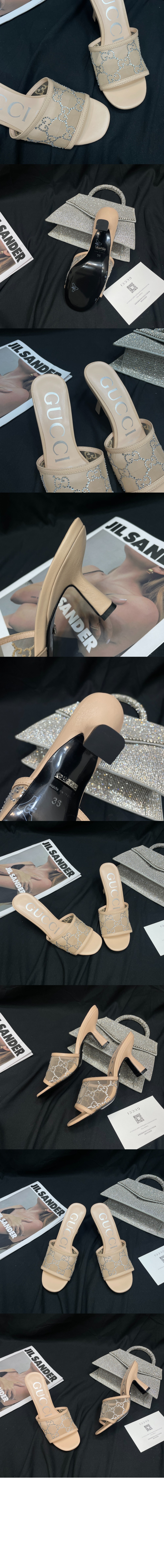 구찌 GG 미드힐 슬라이드 샌들 747245