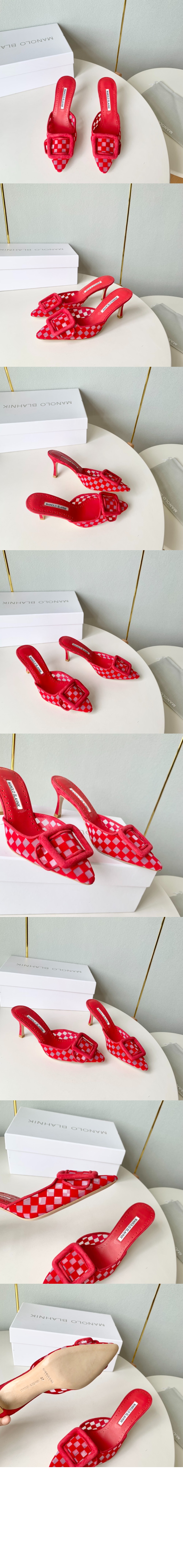 마놀로블라닉 체크무늬 메시 뮬