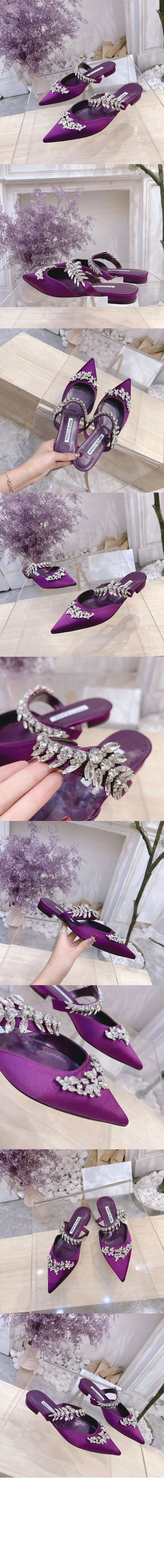 마놀로블라닉 새틴 주얼 버클 뮬