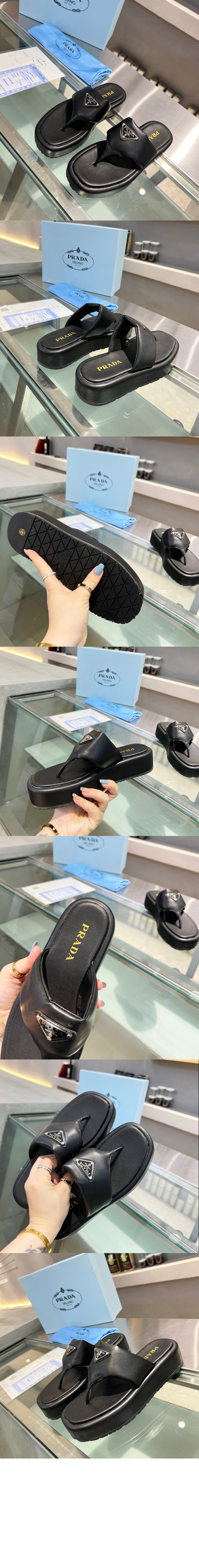 프라다 소프트 패딩 나파 통 웨지 샌들 1YZ043