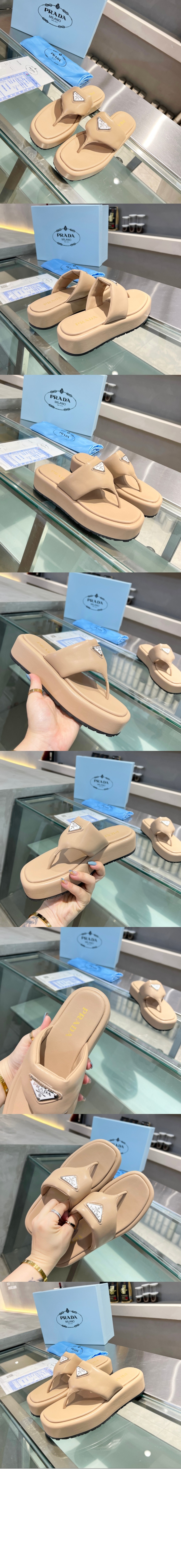 프라다 소프트 패딩 나파 통 웨지 샌들 1YZ043