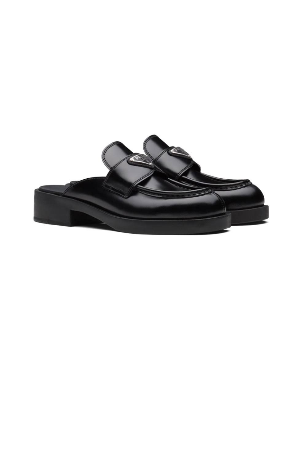 프라다 초콜릿 브러시드 레더 뮬 1D652M