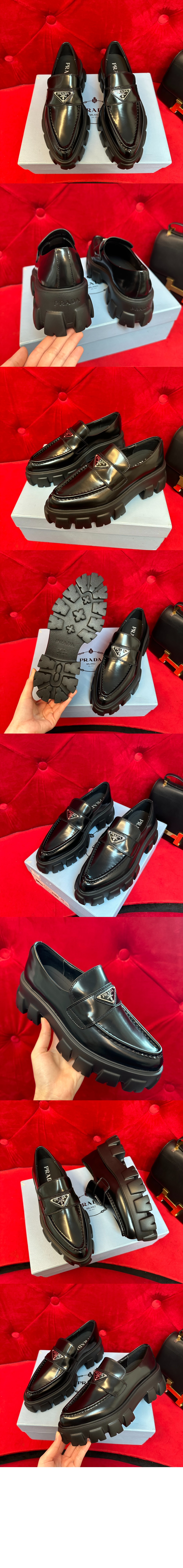 프라다 모놀리스 브러시드 로고 로퍼 1D663M