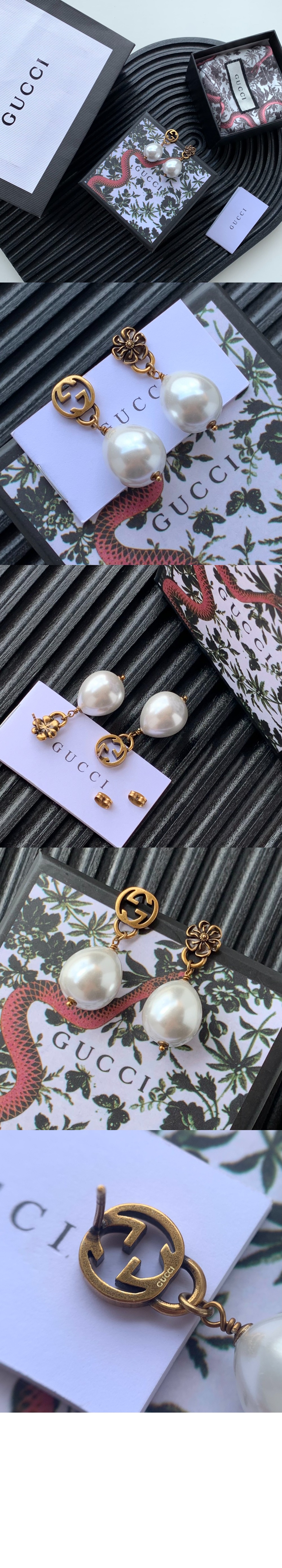 구찌 인터로킹 G 플라워 펄 귀걸이 661121