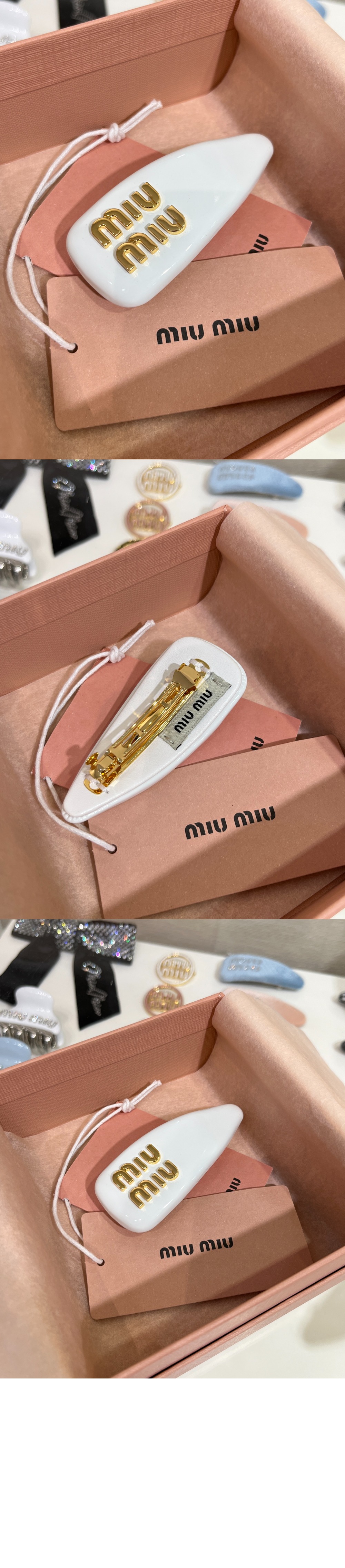 미우미우 페이턴트 가죽 헤어 클립 5IF092